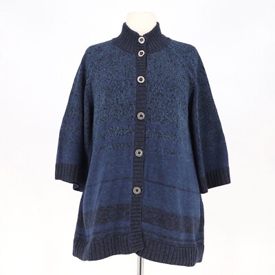PERUVIAN CONNECTION Button Up 3/4 Sleeve Knit Cardigan Sweater Blue Size XL
