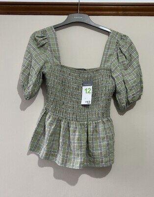 Checked Gingham Green Top - Size 12 - Primark 