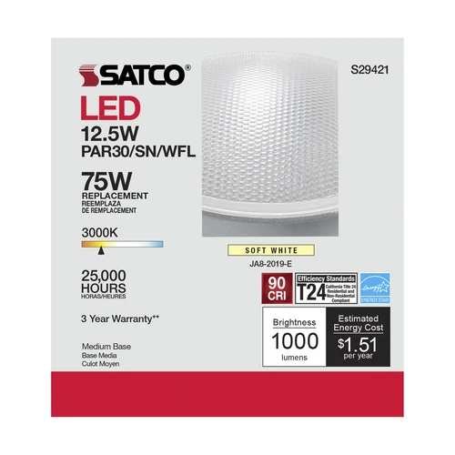 6 Pack Satco S29421 Short Neck 60 Degree LED 12.5W =75W PAR30SN Medium E26 3000K - Picture 9 of 14