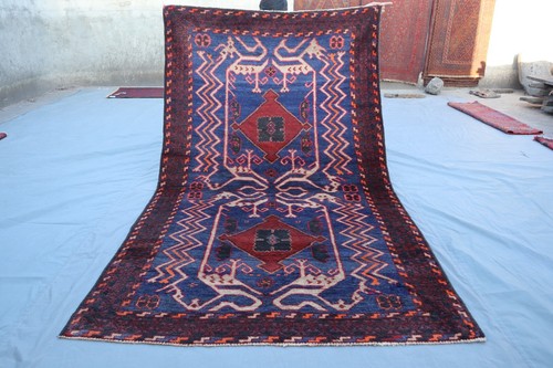 4x7 Majestic Tribal Rug – Bold Blue & Red Nomadic Design. - Picture 3 of 8