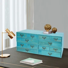 Wooden Desktop Organizer, Wooden Storage 3 Drawers for Tabletop Blue NEW