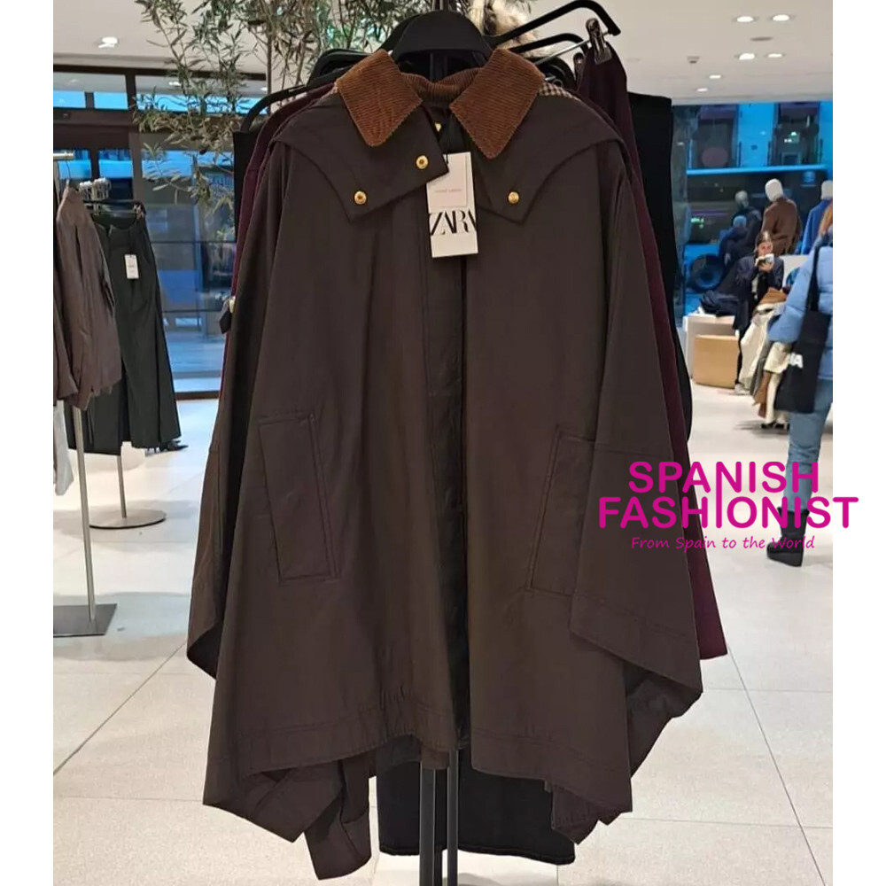 ZARA WOMAN SS25 WAXED CAPE WITH CORDUROY COLLAR ZW