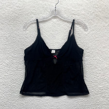 Y2K Vintage DKNY Camisole Tank Top Large Black Mesh Coquette Goth Fairy Lingerie