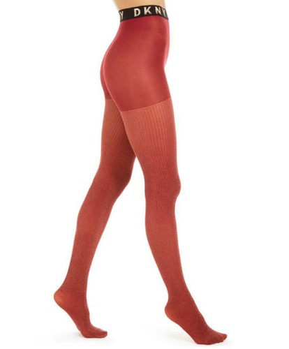 Ribbed Control-Top Tights, Grimson Gold 