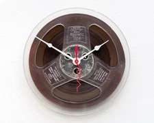 Recycled magnetic audio tape reel wall clock, music, antique, upcycle, time,