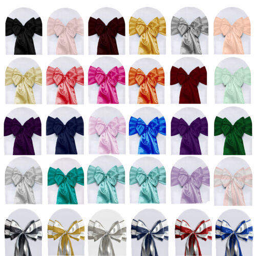 YCC Linens - Satin Chair Sashes Ribbon Bow Wedding Banquet Decor (Pack of 10) - 第 1/36 張圖片