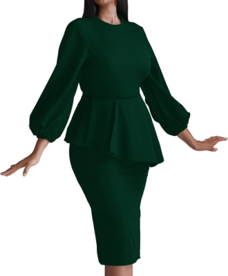 plus size green church dress Plus Size for Curvy Women Midi Church Bodycon Peplum Vintage Green Dress  Size 3X