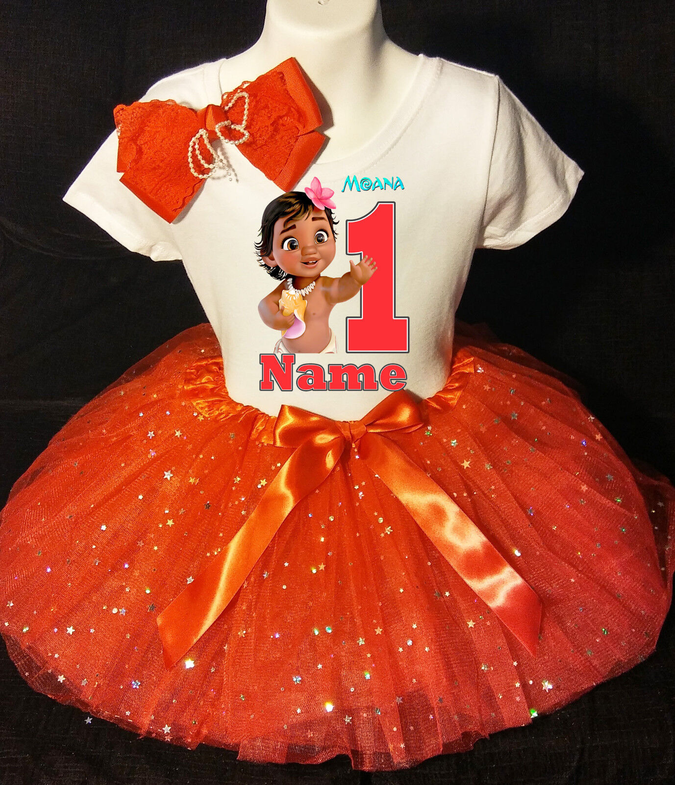 Moana Baby 1st first 1 Birthday ***With NAME*** Red Tutu Dress Fast  Shipping