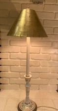 Vintage Fredrick Cooper Porcelain Candlestick Lamp Original Gold Foil Shade
