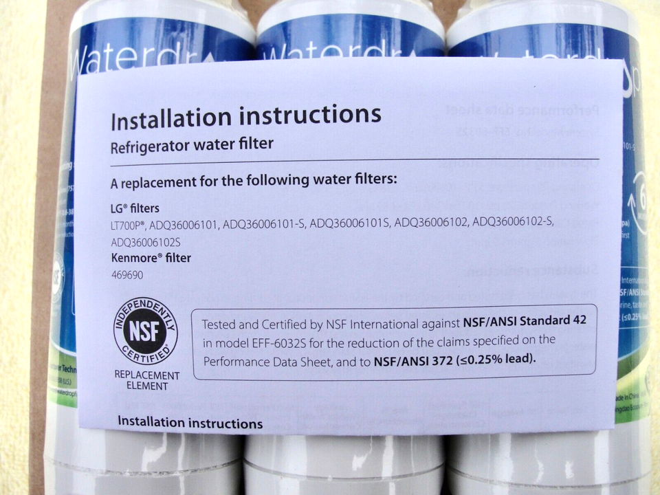 3 Waterdrop WDF32 Refrigerator Water Filters LG LT700P ADQ36006101