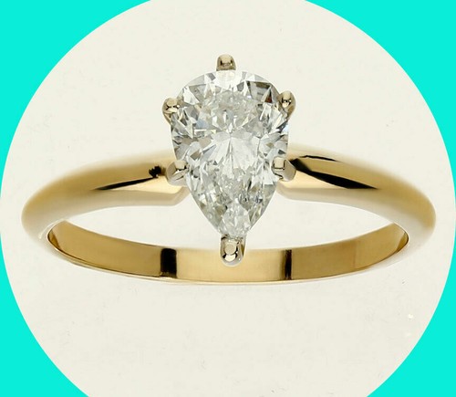 New w/tag 1.06CT H diamond solitaire engagement ring 14K yellow gold pear brill - Bild 1 von 9