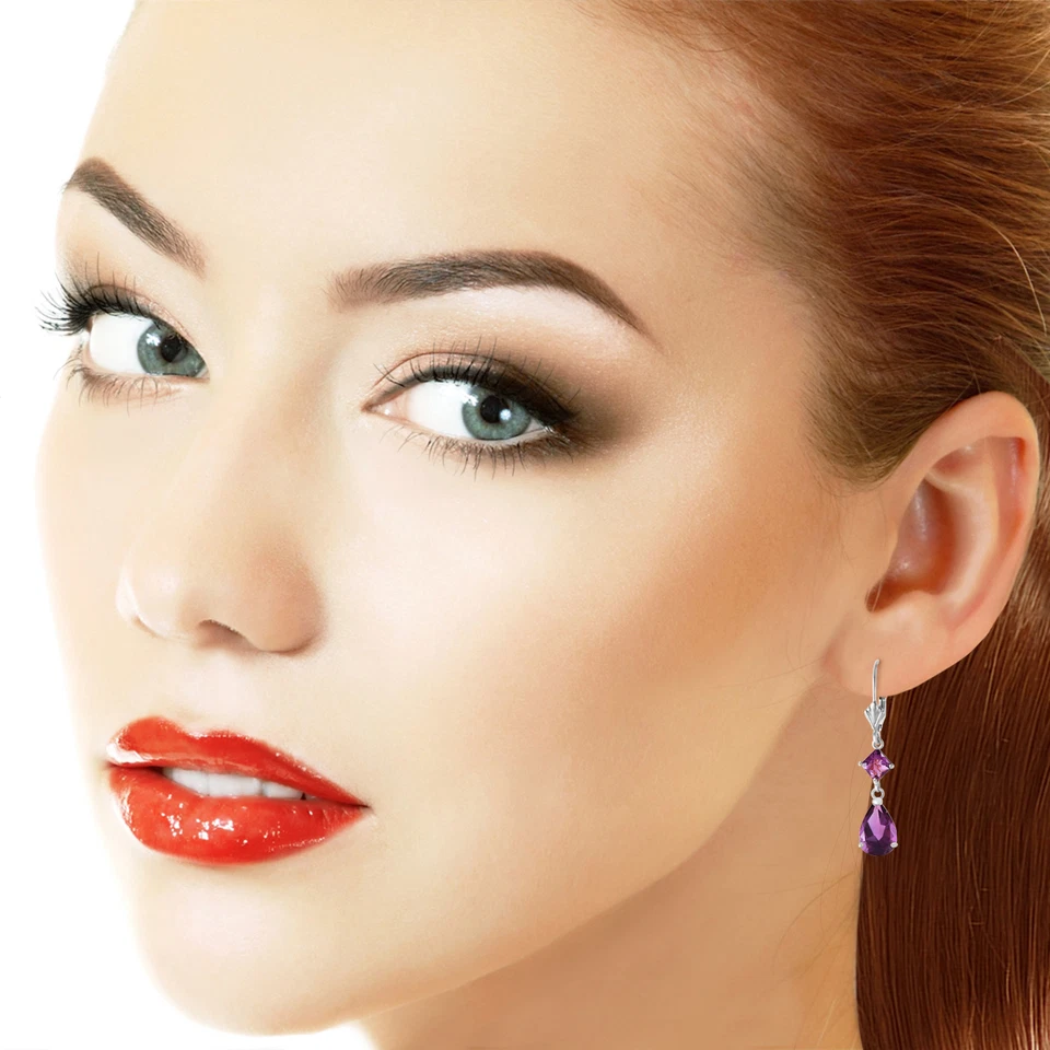 4.5 Carat 14K Solid White Gold Getting Close Amethyst Earrings - Image 3 of 4