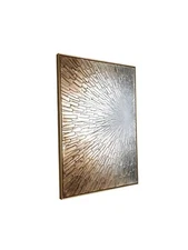 Framed Gold Abstact Wall Art- Large Hand-Painted Halo Gradient Canvas Wall Ar...