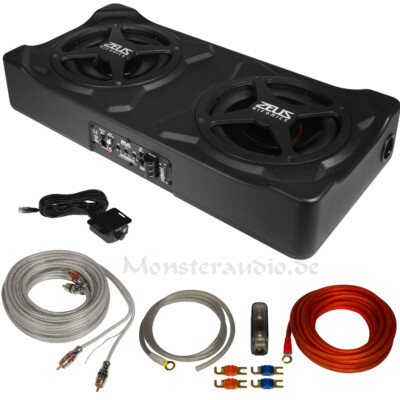 Hifonics 600 Watt Aktivsubwoofer Kabelset Flach Auto Verstärker downfire Fußraum