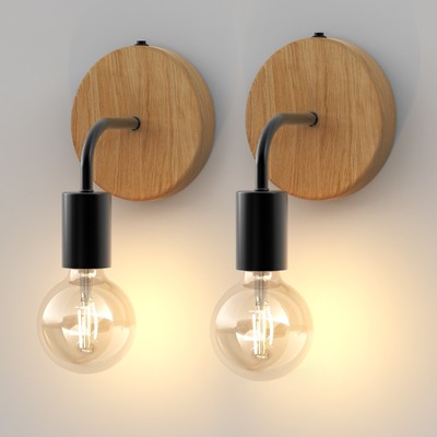 HYMELA 2PCS Wall Sconce Edison Bulb Wall Mount Lamp Battery Power E26 Wall Light