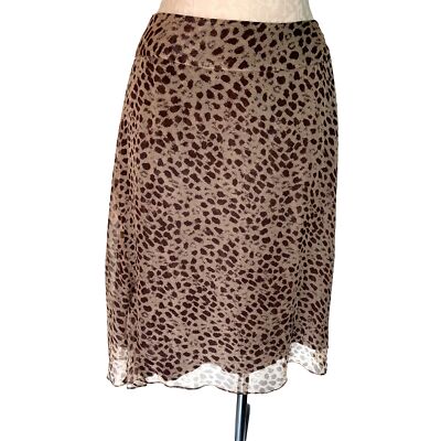 WinterSilks Skirt Vintage Womens Size 10 Brown Pure Silk Velvet Animal Print