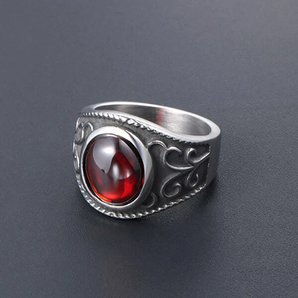 Anel de casamento masculino retrô granada sinete aço inoxidável vintage flor motociclista anel - Imagem 2 de 4