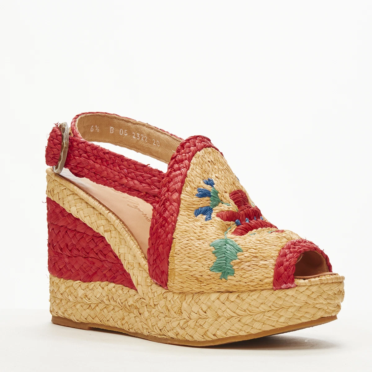 ROBERT CLERGERIE Waya brown red straw raffia espadrille platform
