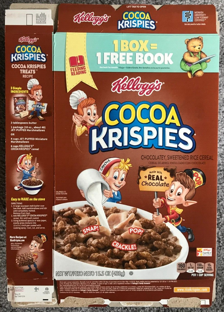 EMPTY Kelloggs Cocoa Krispies 1 Book Offer Cereal Box Snap Crackle