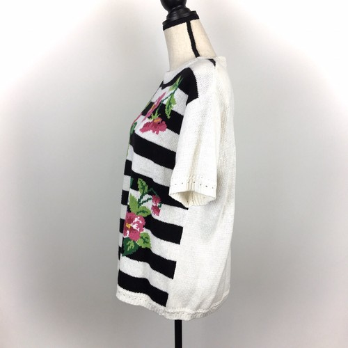 Heirloom Collectibles Pullover gestreift Blumen Damen Large Vintage 90er schwarz weiß - Bild 3 von 9