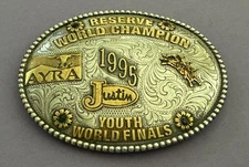 Vintage 1995 AYRA World Champion Youth Finals Silver & Gem Trophy Belt Buckle