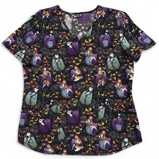 Disney The Nightmare Before Christmas V-Neck Scrub Top Jack  Sally Print Medium
