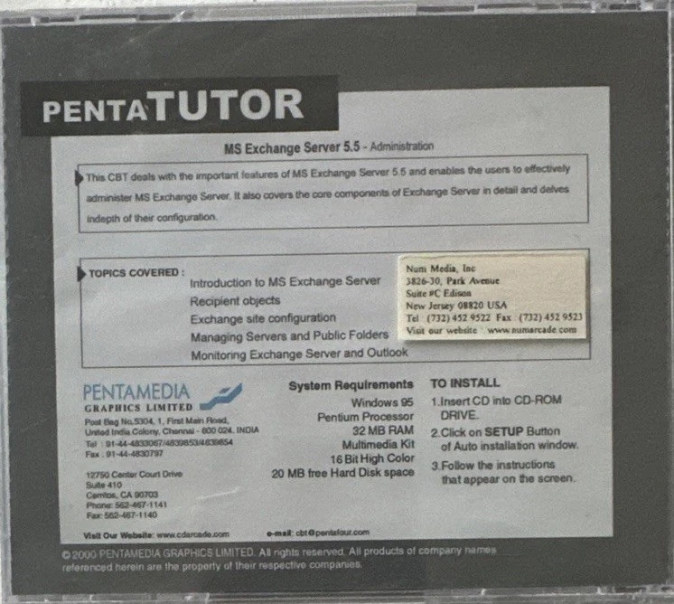 PentaTUTOR COMPUTER BASED TUTORIAL MS EXCHANGE SERVER 5.5 ADMINISTRATION - Image 2 of 2