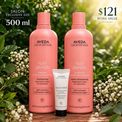 Aveda NUtriplenishLight Moisture 500 ml Shampoo + Conditioner + Hand Relief Gift