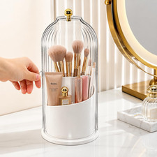 Makeup Brush Holder with 360 Rotating Base, Dustproof Cover with Side-Sliding