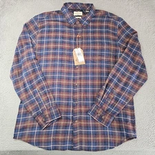 Weatherproof Vintage Shirt Mens XL Brick Red Blue Plaid Luxe Flannel Button Up