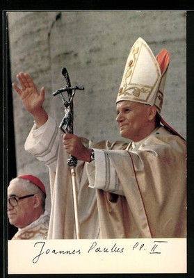 Ansichtskarte Papst Johannes Paul II. mit Ferula und Mitra 
