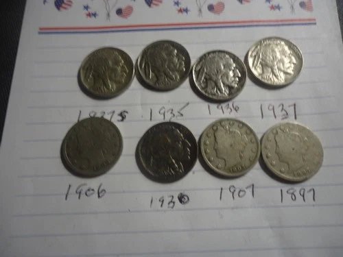 NICKELS! 5 Buffalo And 3 Liberty V Different Dates lot#1