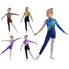 Girls Figure Skating Stage Performance Jumpsuit Mock Neck Gymnastics Workout