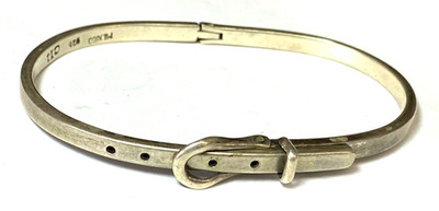 Sterling Silver Latch Hinge Adjustable Buckle Oval Bangle 8mm Bracelet