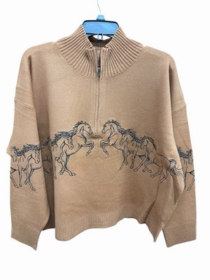 Anthropologie Maeve Women's The Montana Horse Mock Neck Half Zip