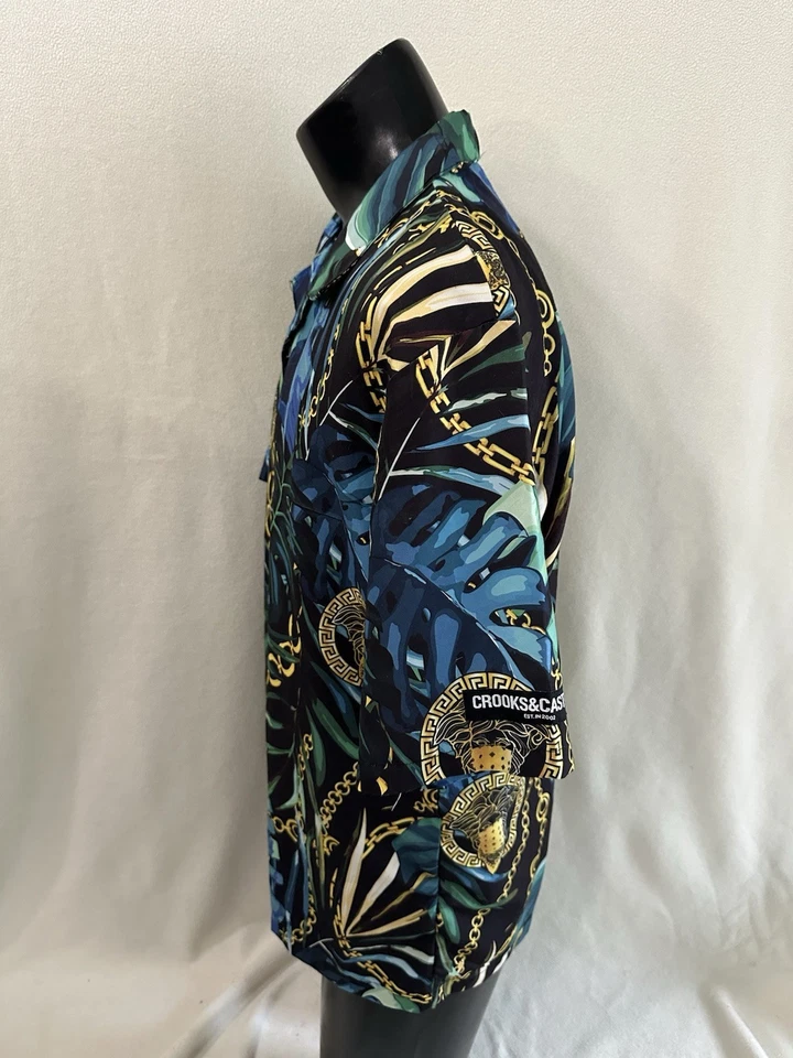 Crooks & Castles Shirt Men’s Large Medusa AOP Floral Print Chains Hipster EUC - Image 2 of 4