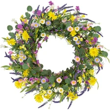 Spring Wreaths for Front Door 22 Inch Artificial Summer Wreath Daisy and Lave...