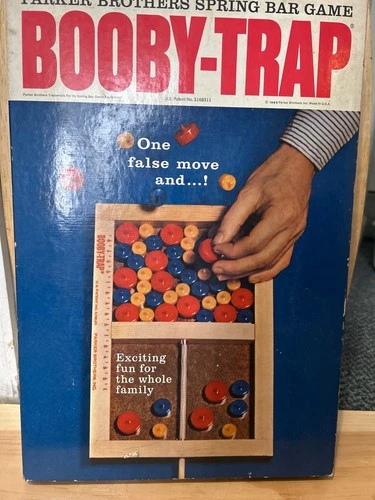 VINTAGE Booby Trap Game Wooden Spring Board Wood Parker Brothers 1965 in org box