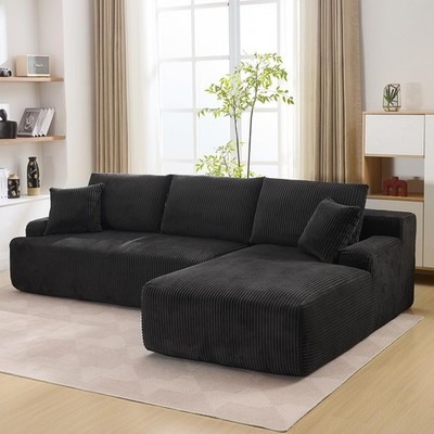 108'' Boneless Sofas L-Shaped Corduroy Cloud Couches ComfySectional Compression