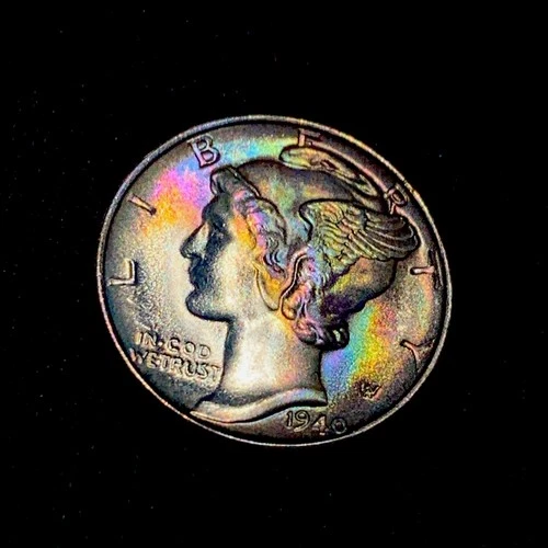COLLECTIBLE TONED - 1940 - P - Mercury Dime 10c Silver - UNCIRCULATED TONING