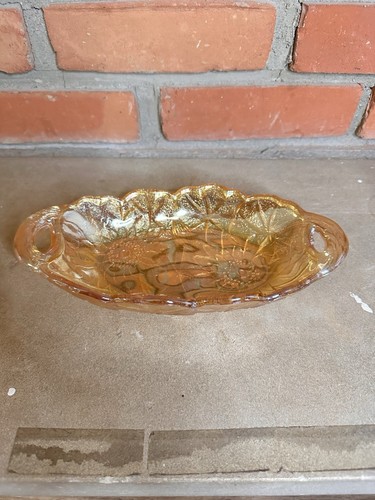 VTG. INDIANA GLASS AMBER WITH CARNIVAL FINISH LILY PONS RELISH DISH/TRAY - Picture 5 of 6