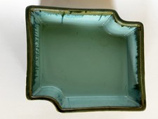 Vintage Japanese Ceramic Bonsai Bulb Planter Olive-Green & Aqua Tokoname Japan