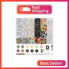 MIIIM 1200pcs 12 Styles Letter D Alphabet Beads for Bracelets Making, 4x7mm Roun