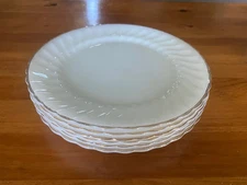 Set of 4 - Anchor Hocking Golden Shell, White Swirl w/Gold Trim Dinner Plates