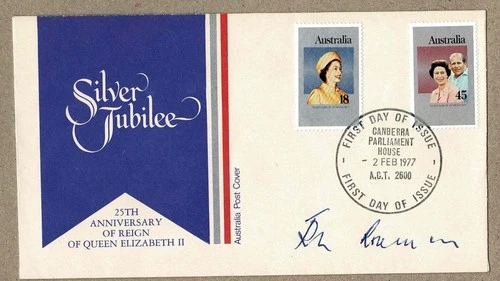 Australia 1977 SJ FDC Canberra Parliament SIGNED E.L. Robinson Minister Cover