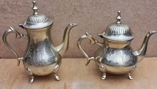 Vintage Old Antique EPNS silver plated brass tea pots coffee decorative display 