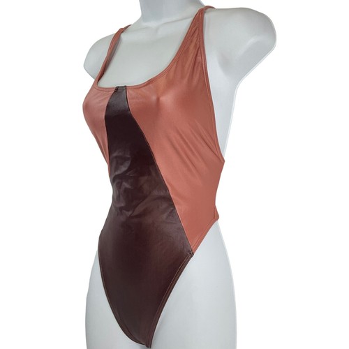 Volcom Swimsuit Womens Sz S Maroon Peach Colorblock Crisscross 1 Pc $140 Nwt - Picture 3 of 12