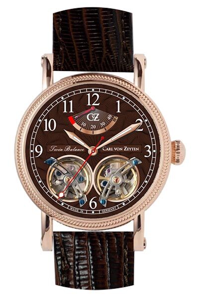 Carl von Zeyten Bernau Automatikuhr Twin Balance Lederband Braun CVZ 0033RBR