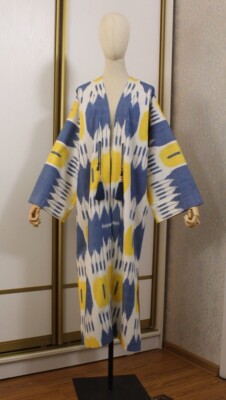Cotton ikat chapan,Uzbek kaftan cape,boho ikat dress,ethnic abaya,cover kimono
