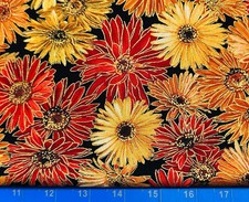 Tina Scrap 9"x21" Harvest Leaves Fall Autumn Mums Gold Metallic Cotton Fabric